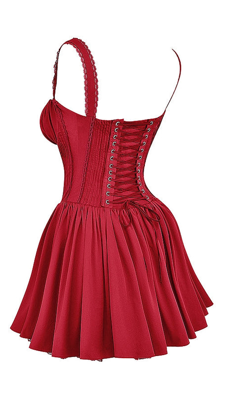 CORSET STRAP MINI DRESS IN RED
