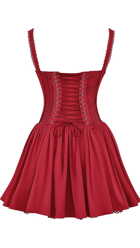CORSET STRAP MINI DRESS IN RED