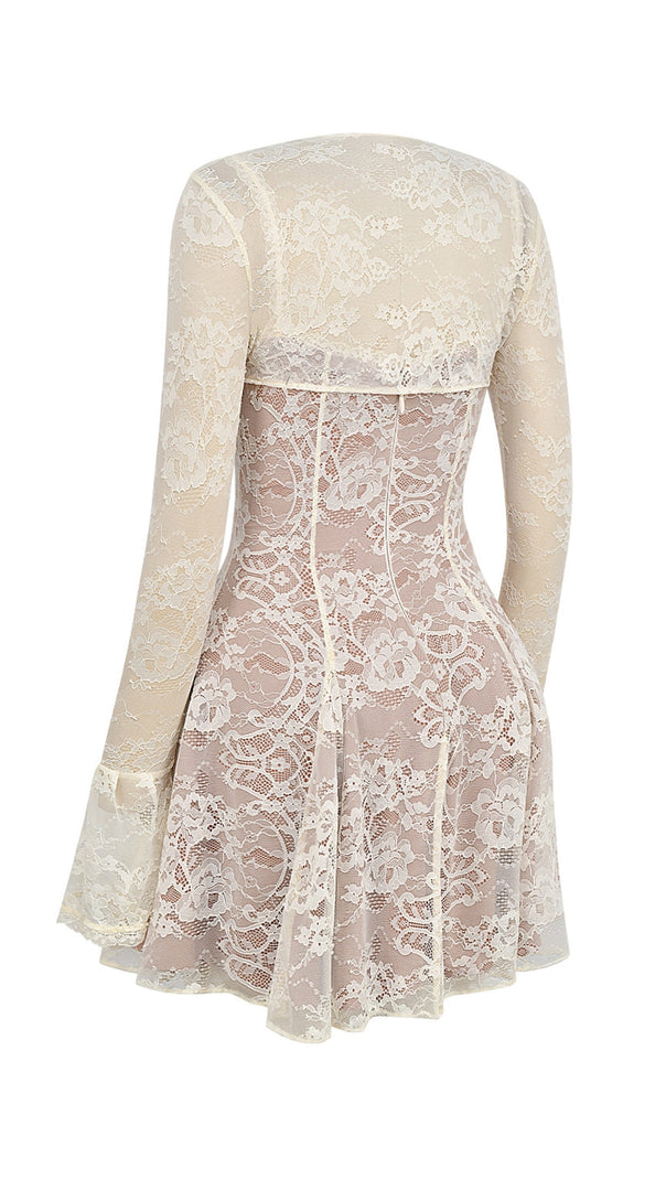 AIIZIE VINTAGE CREAM LACE MINI DRESS - product image