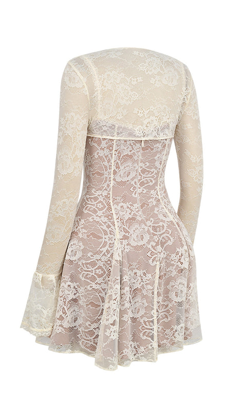 VINTAGE CREAM LACE MINI DRESS