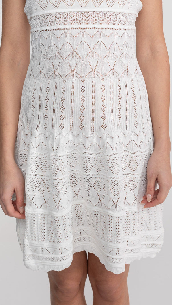 Sleeveless Mini Dress With Scalloped Lace Trim - White
