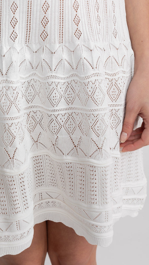 Sleeveless Mini Dress With Scalloped Lace Trim - White
