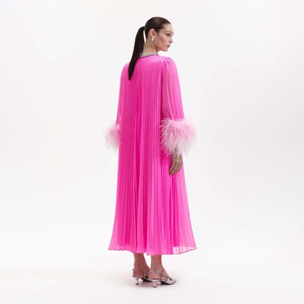 MANJA DIAMANTE CHIFFON FEATHER MAXI DRESS - PINK