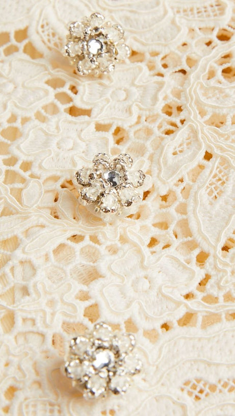 FLORAL LACE BOW MIDI DRESS IN IVORY