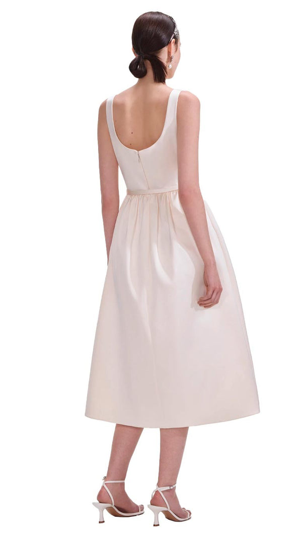 AIIZIE CREAM SATIN FLOWER MIDI DRESS - product image