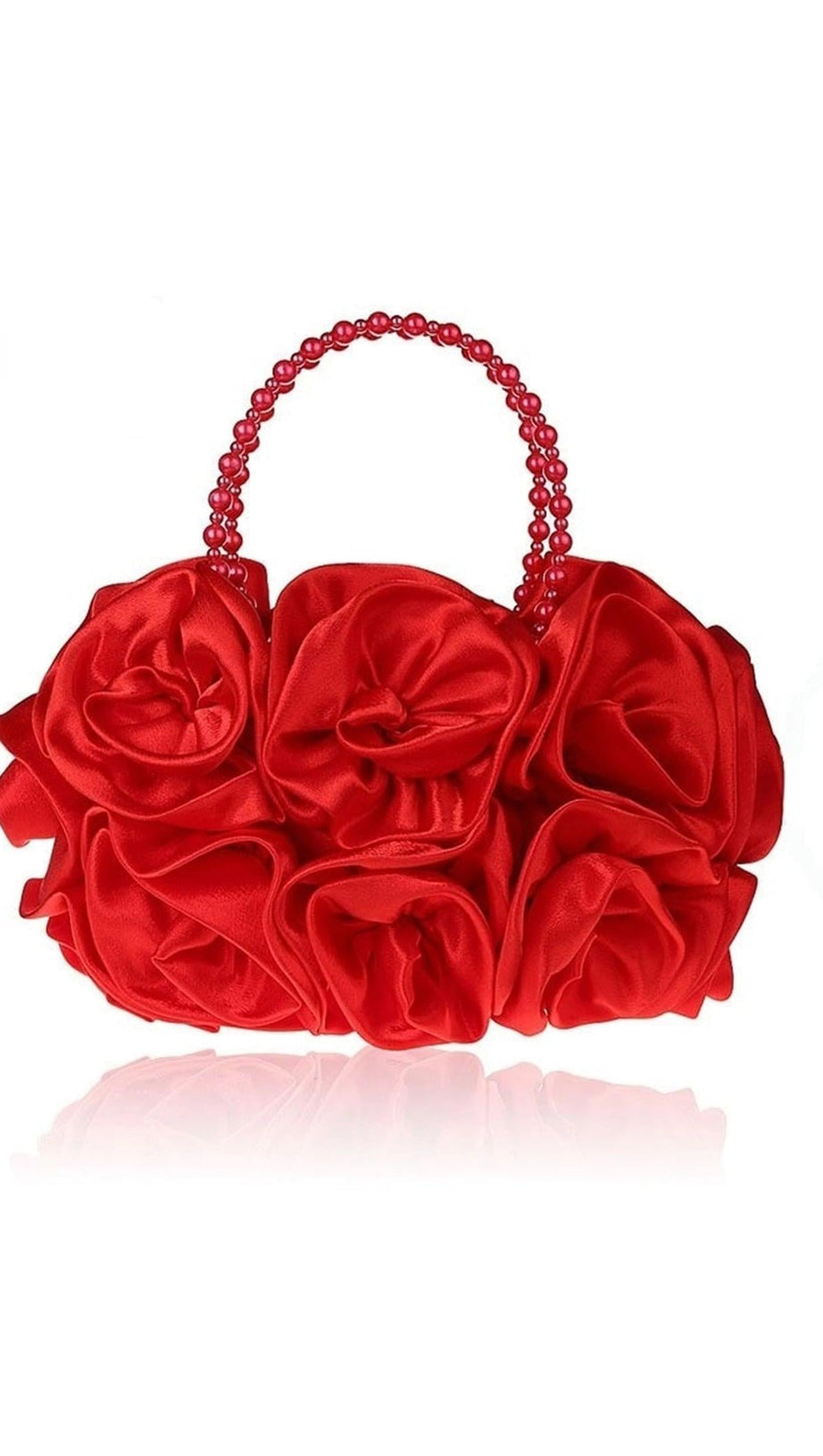 SATIN ROSETTES PEARL HANDBAG