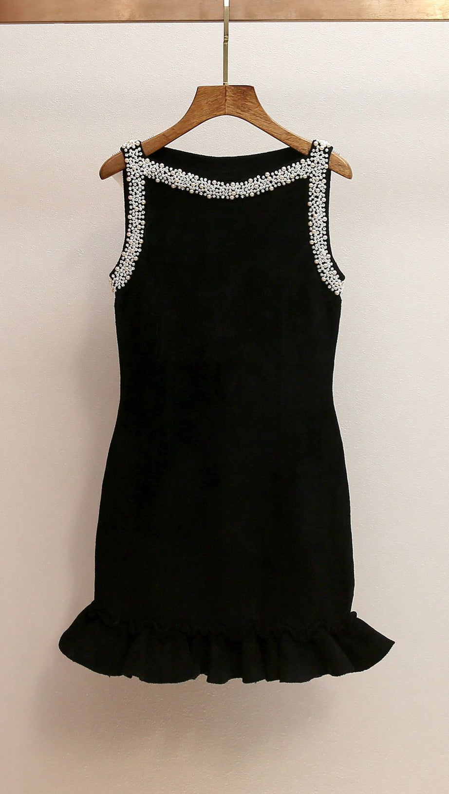 Chic Faux-Pearl Beaded Mini Dress - Sleeveless Ruffle Hem Cocktail Dress