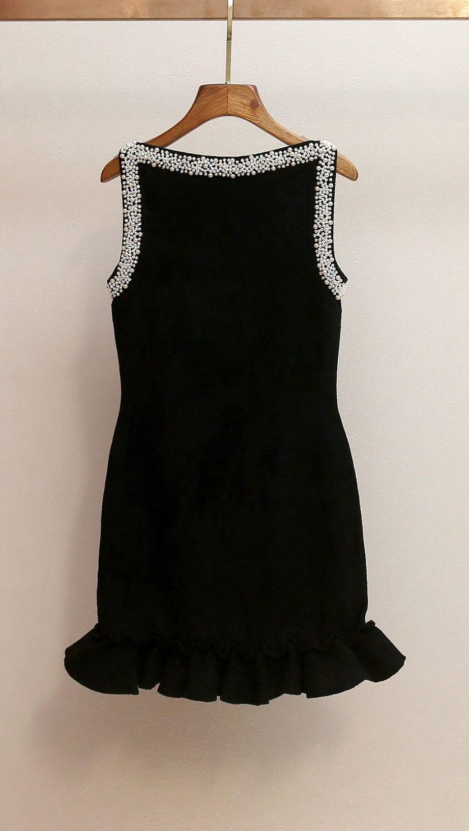 Chic Faux-Pearl Beaded Mini Dress - Sleeveless Ruffle Hem Cocktail Dress