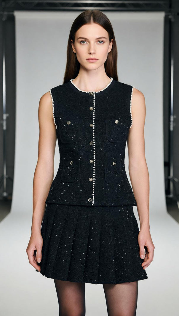 AIIZIE Chic Sparkle Tweed Pleated Mini Skirt | Day-to-Night Style - product image