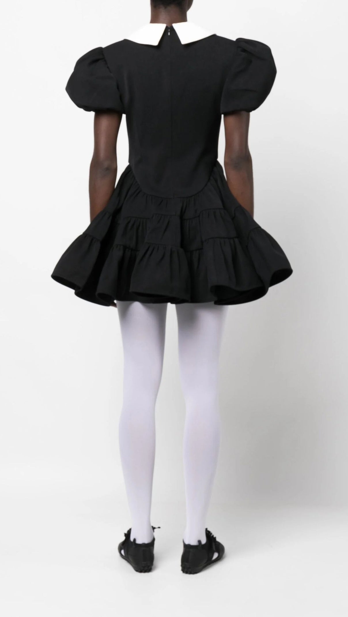 AIIZIE BLACK PUFF SLEEVE TIERED MINI DRESS - product image