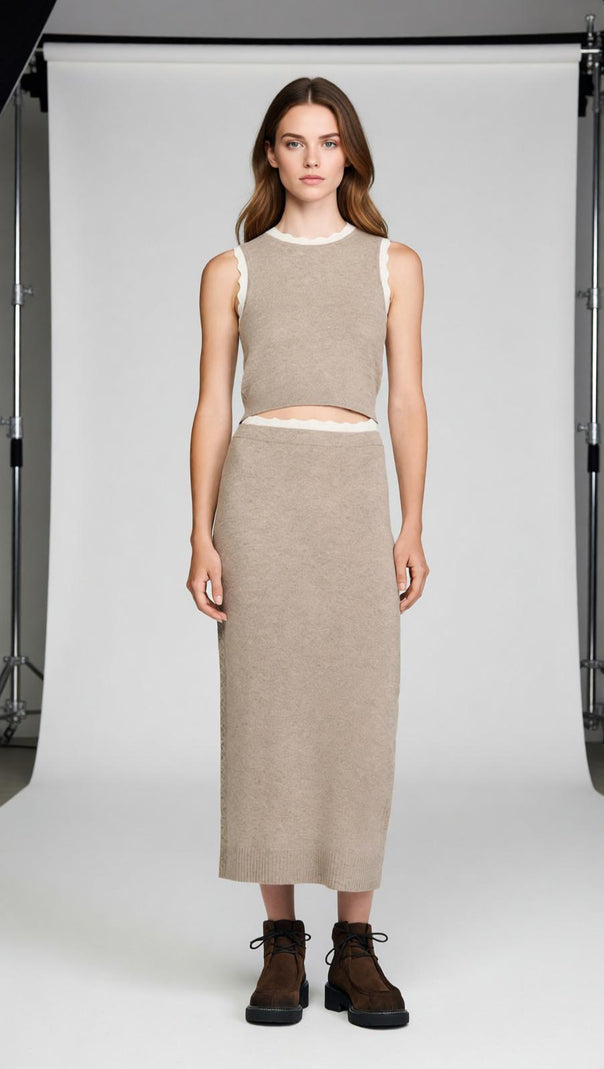 AIIZIE Elegant Sleeveless Knit Crop Top with Scalloped Pointelle Trim - product image