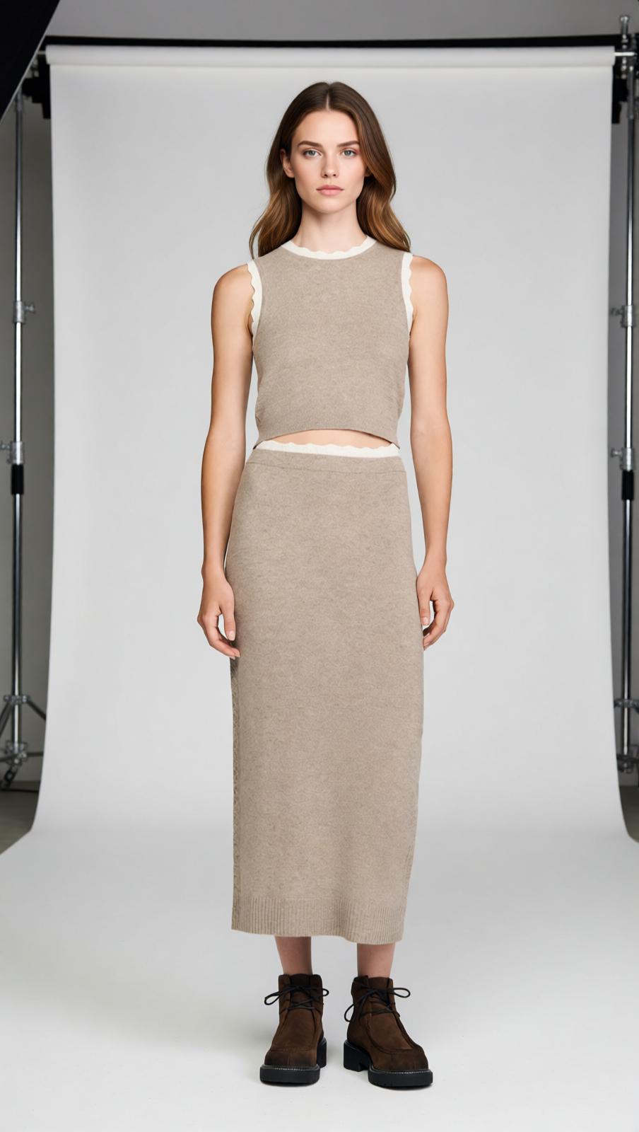 Elegant Sleeveless Knit Crop Top with Scalloped Pointelle Trim