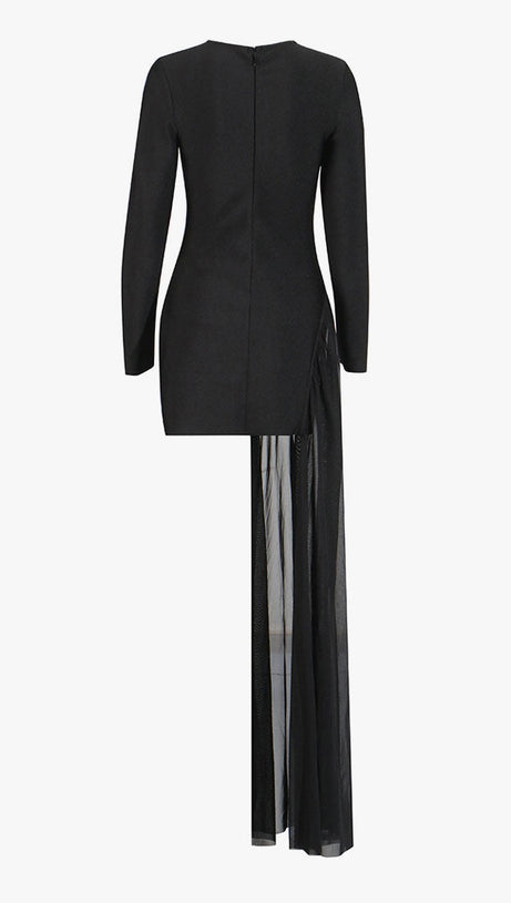 Funkelndes, figurbetontes Party-Minikleid mit Rundhalsausschnitt und drapiertem Bandage-Ausschnitt und Kristallen