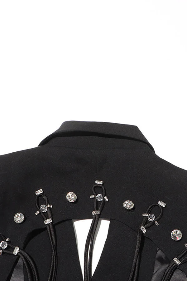 AIIZIE VIENNA HOLLOW FRINGE BACKLESS BLAZER IN BLACK - product image