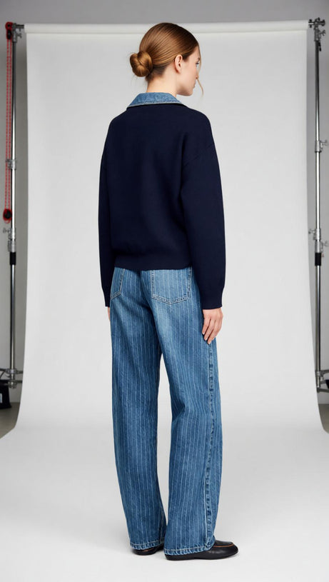 Effortless Chic Women's Denim V-Neck Pullover Sweater