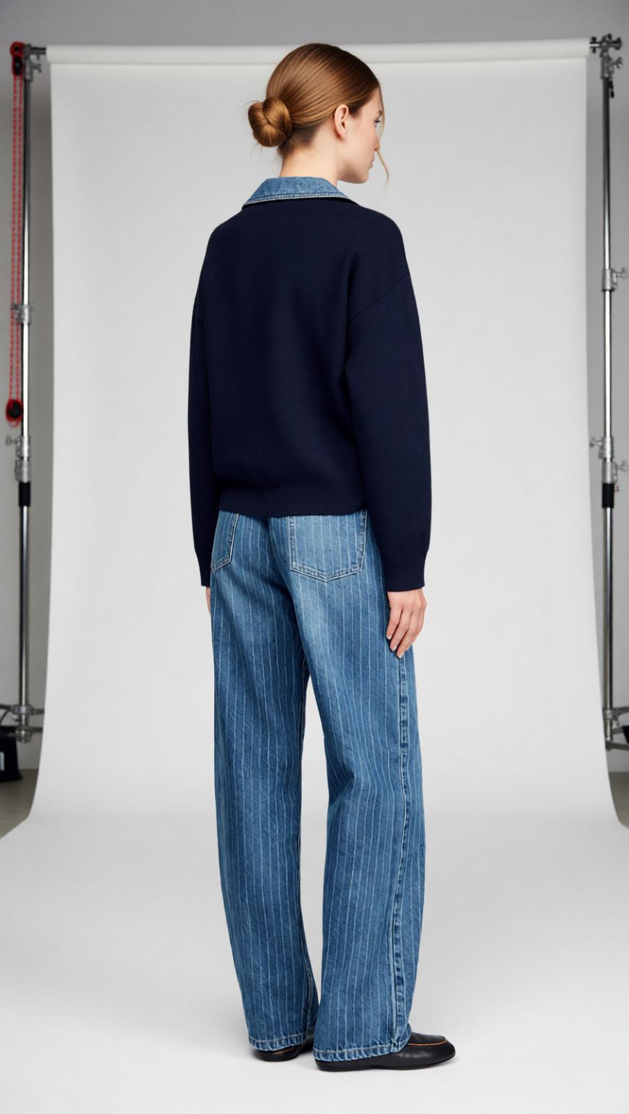 Effortless Chic Women's Denim V-Neck Pullover Sweater