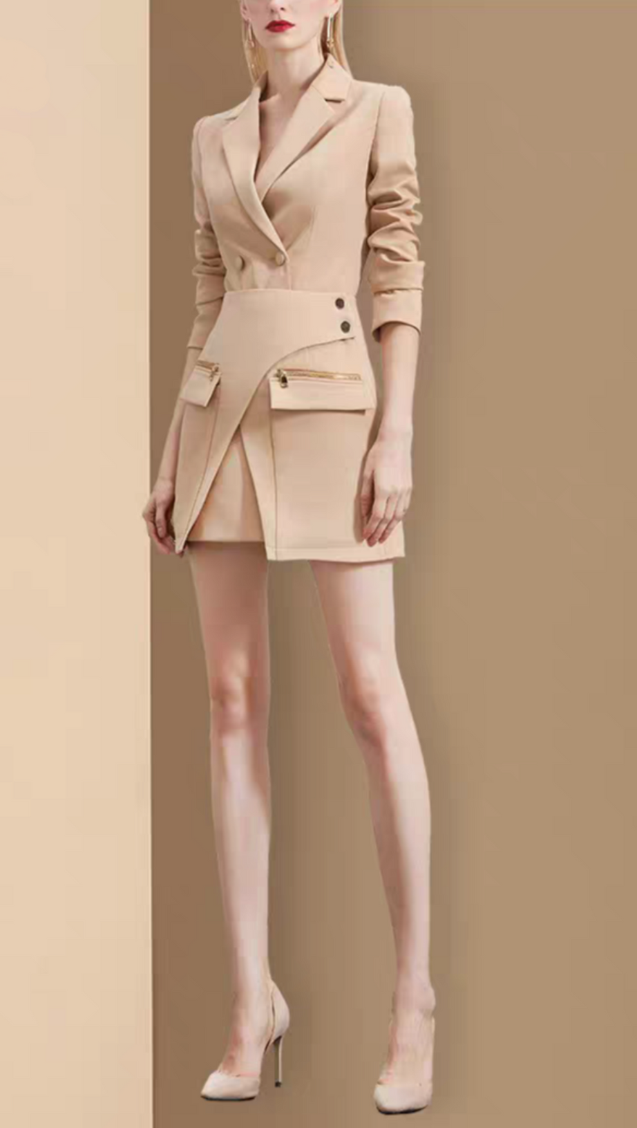 AUTUMN IRREGULAR DESIGN SOLID COLOR BLAZER & SKIRT SET