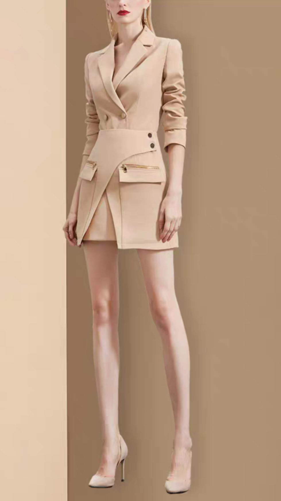 AUTUMN IRREGULAR DESIGN SOLID COLOR BLAZER & SKIRT SET