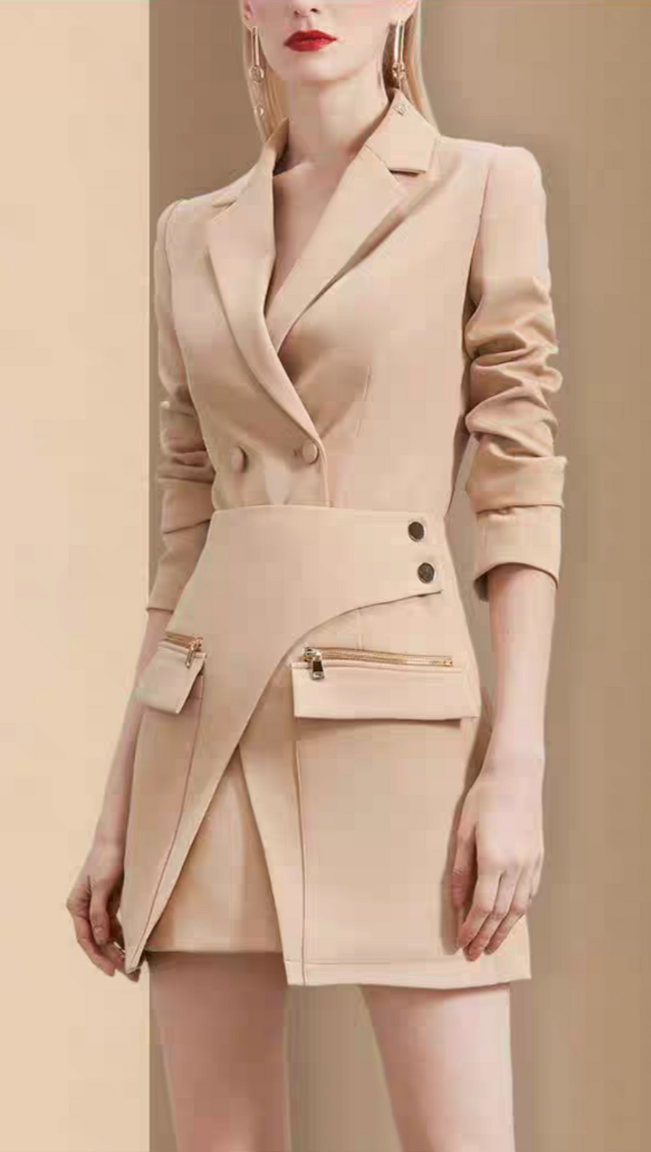 AUTUMN IRREGULAR DESIGN SOLID COLOR BLAZER & SKIRT SET