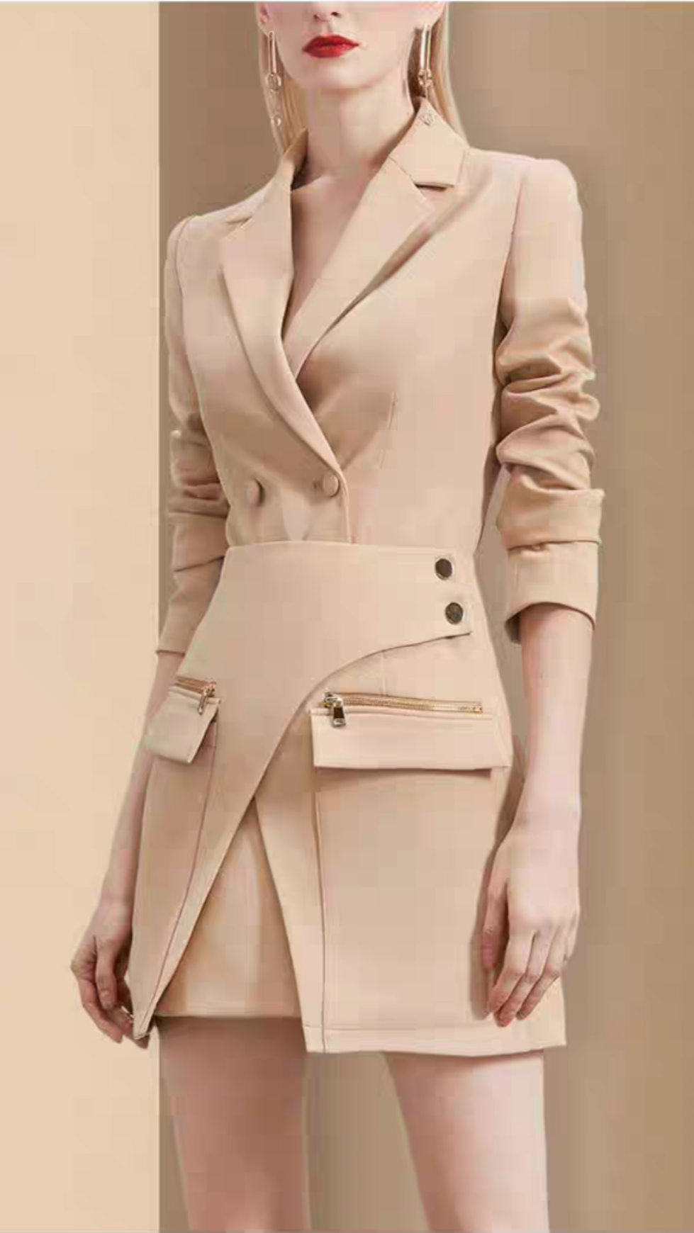 AUTUMN IRREGULAR DESIGN SOLID COLOR BLAZER & SKIRT SET