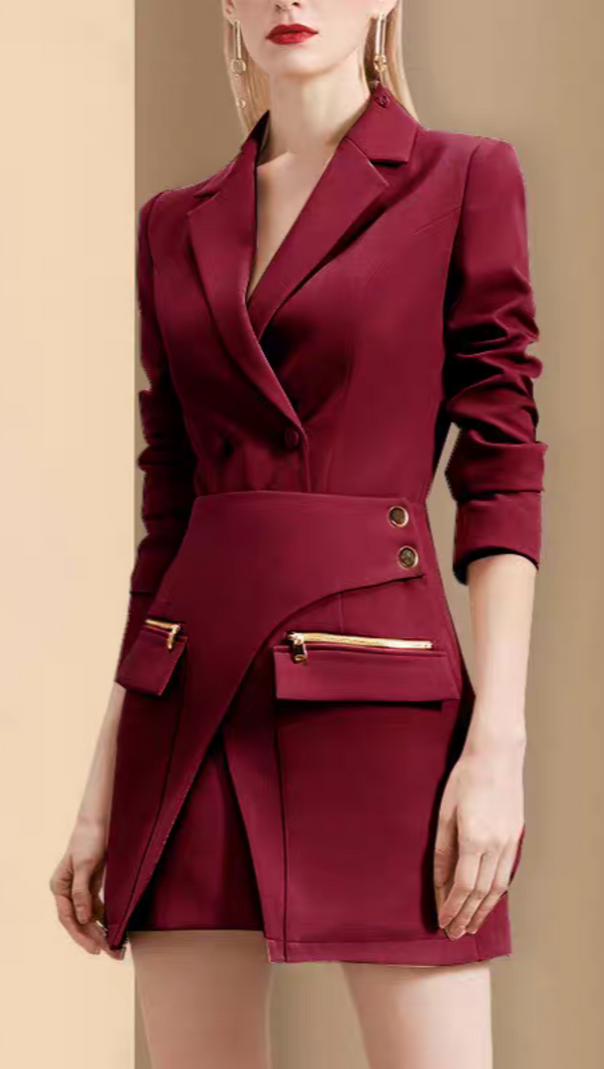 AIIZIE AUTUMN IRREGULAR DESIGN SOLID COLOR BLAZER & SKIRT SET - product image
