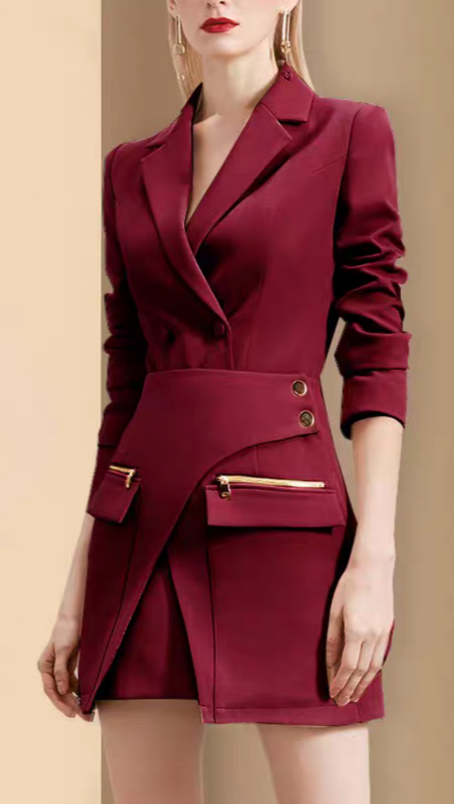 AUTUMN IRREGULAR DESIGN SOLID COLOR BLAZER & SKIRT SET