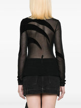 BLACK FINE-KNIT SEMI-SHEER T-SHIRT