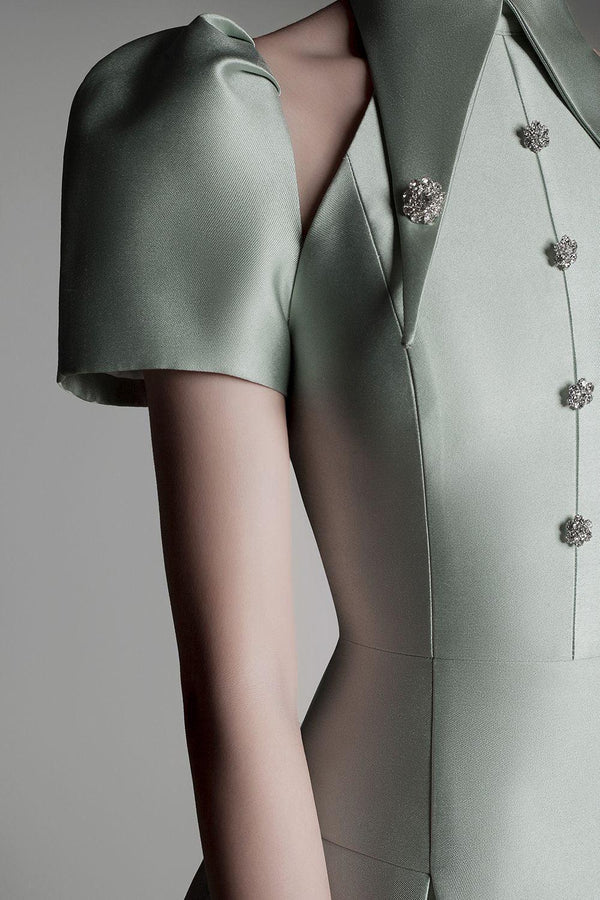 AIIZIE PUFF SLEEVE CUT OUT A-LINE MINI DRESS IN GREEN - product image