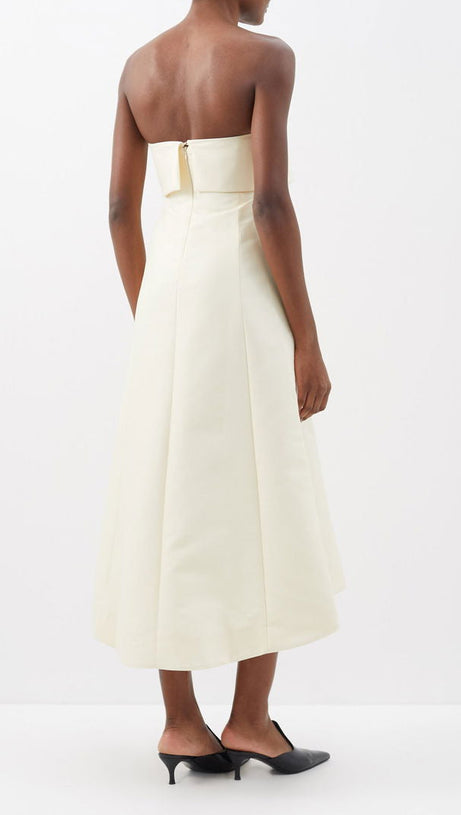 STRAPLESS COTTON-BLEND MIDI DRESS