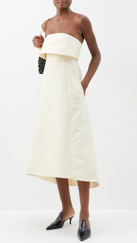 STRAPLESS COTTON-BLEND MIDI DRESS