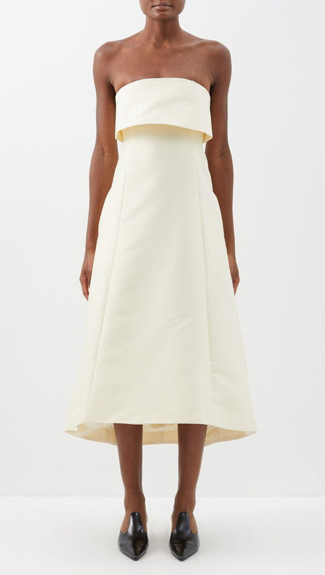 STRAPLESS COTTON-BLEND MIDI DRESS