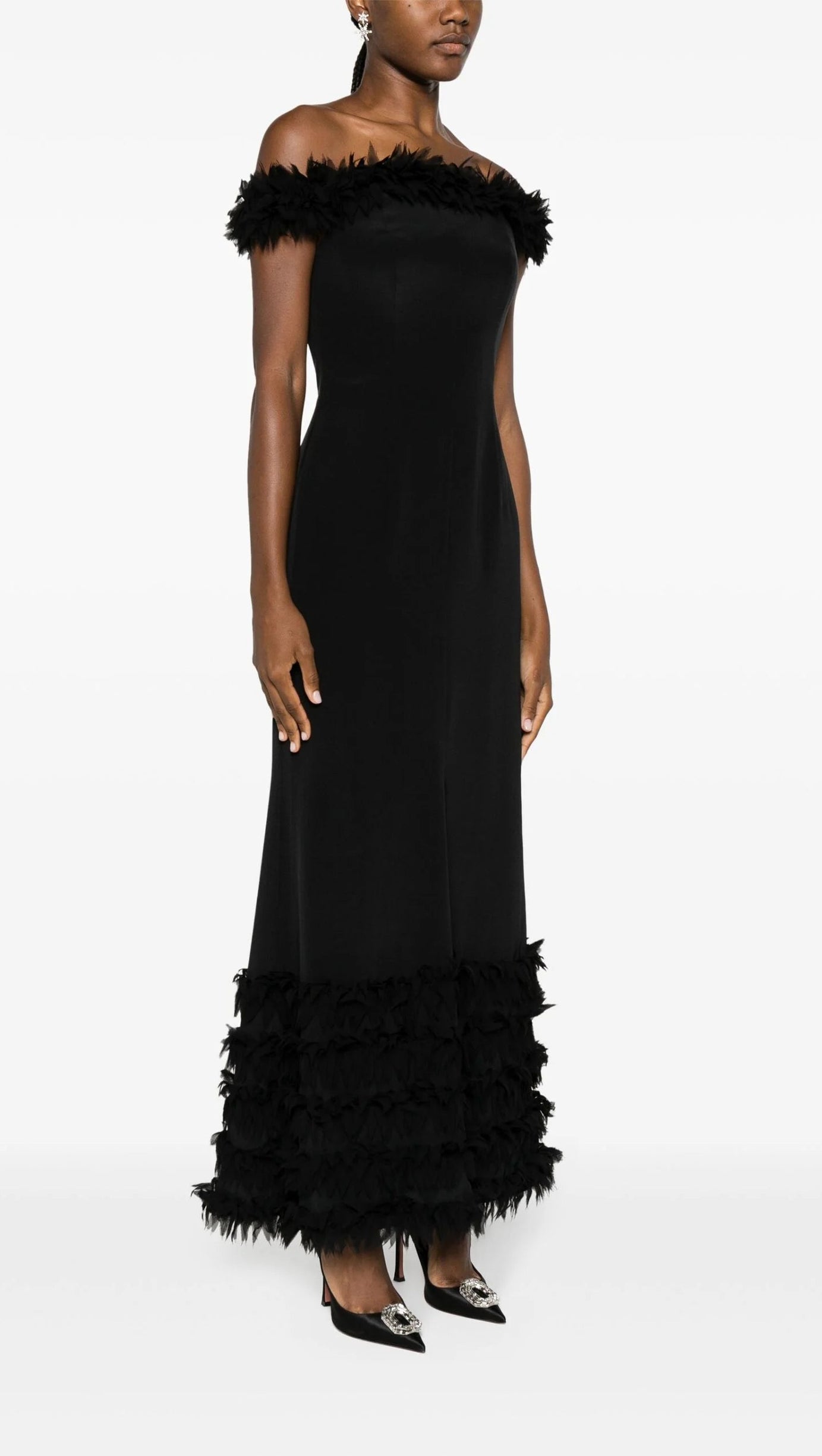 BLACK BOHDI APPLIQUÉD SILK GOWN