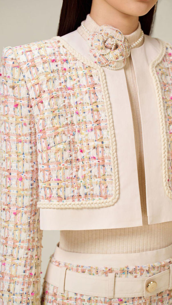 AIIZIE CARLIN PATCHWORK TWEED JACKET IN PINK - product image