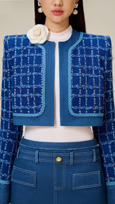 CATHY PATCHWORK TWEED JACKET IN BLUE