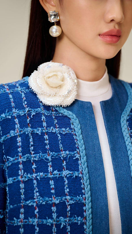 CATHY PATCHWORK TWEED JACKET IN BLUE