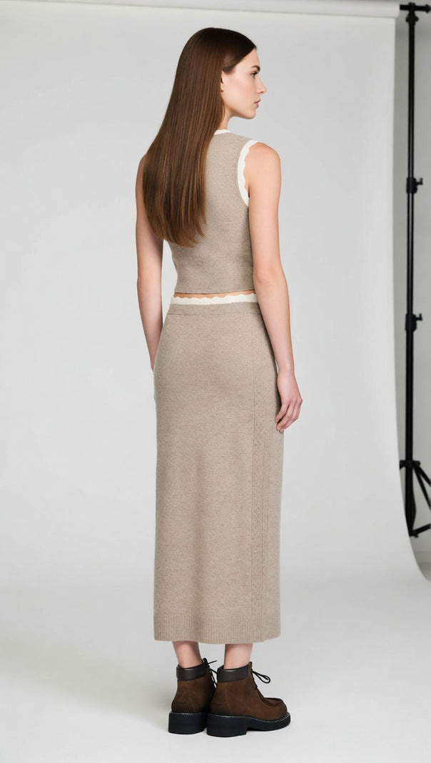 AIIZIE Women's Effortless Knit Midi Skirt with Delicate Pointelle Trim - Cozy & Chic Pull-On Style - product image
