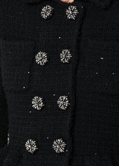 BLACK TEXTURED KNIT PEPLUM MIDI DRESS