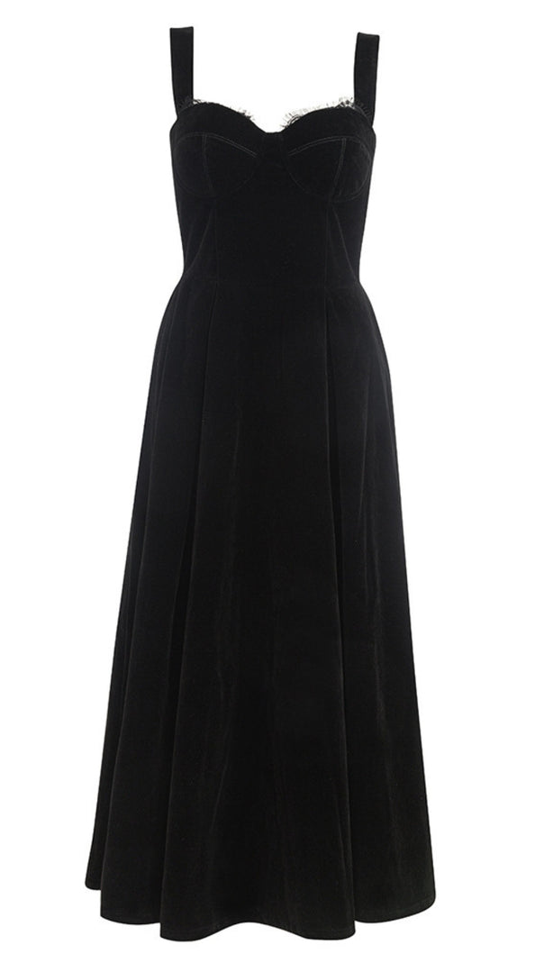AIIZIE VELVET SQUARE - NECK MIDI DRESS IN BLACK - product image