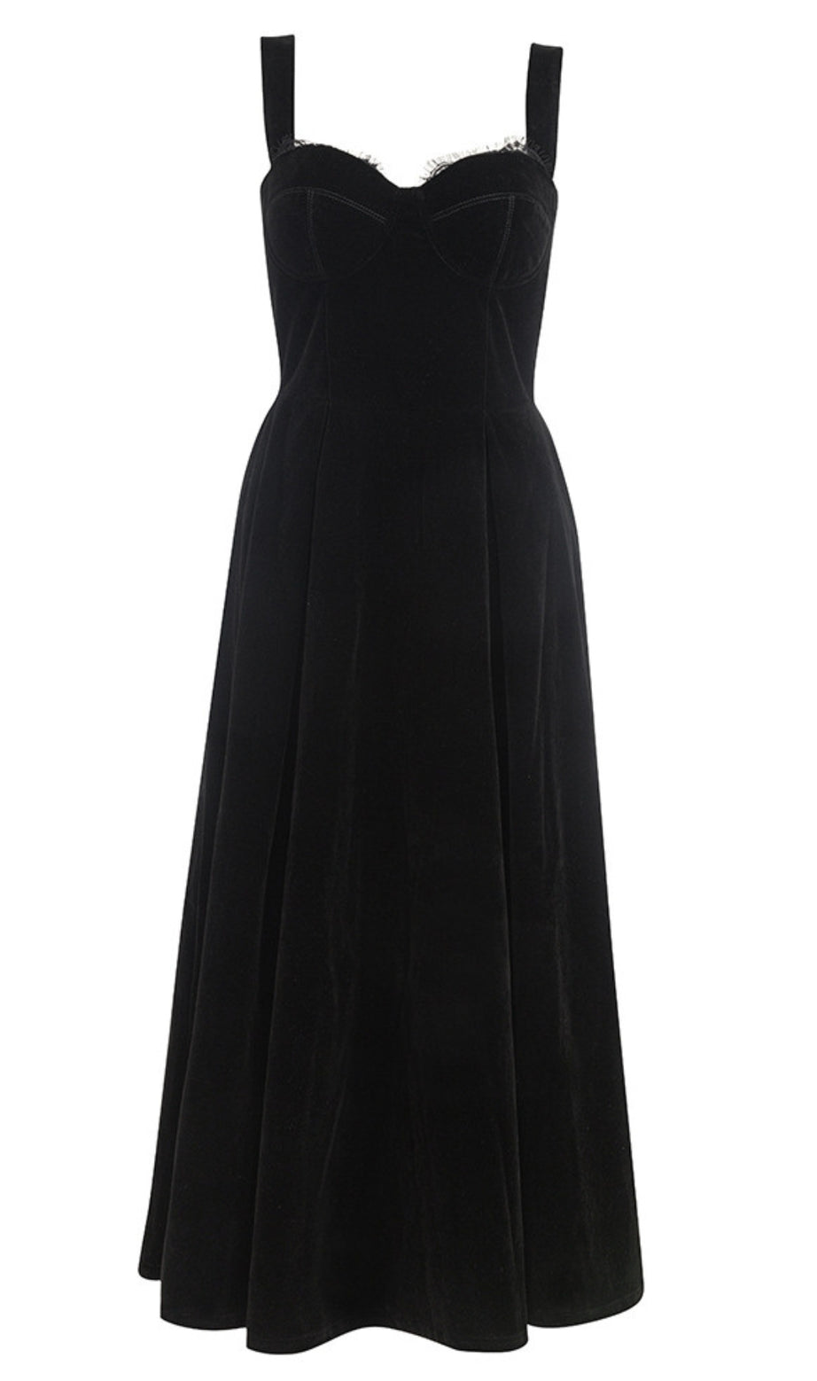 Velvet Square - Neck Midi Dress in Black