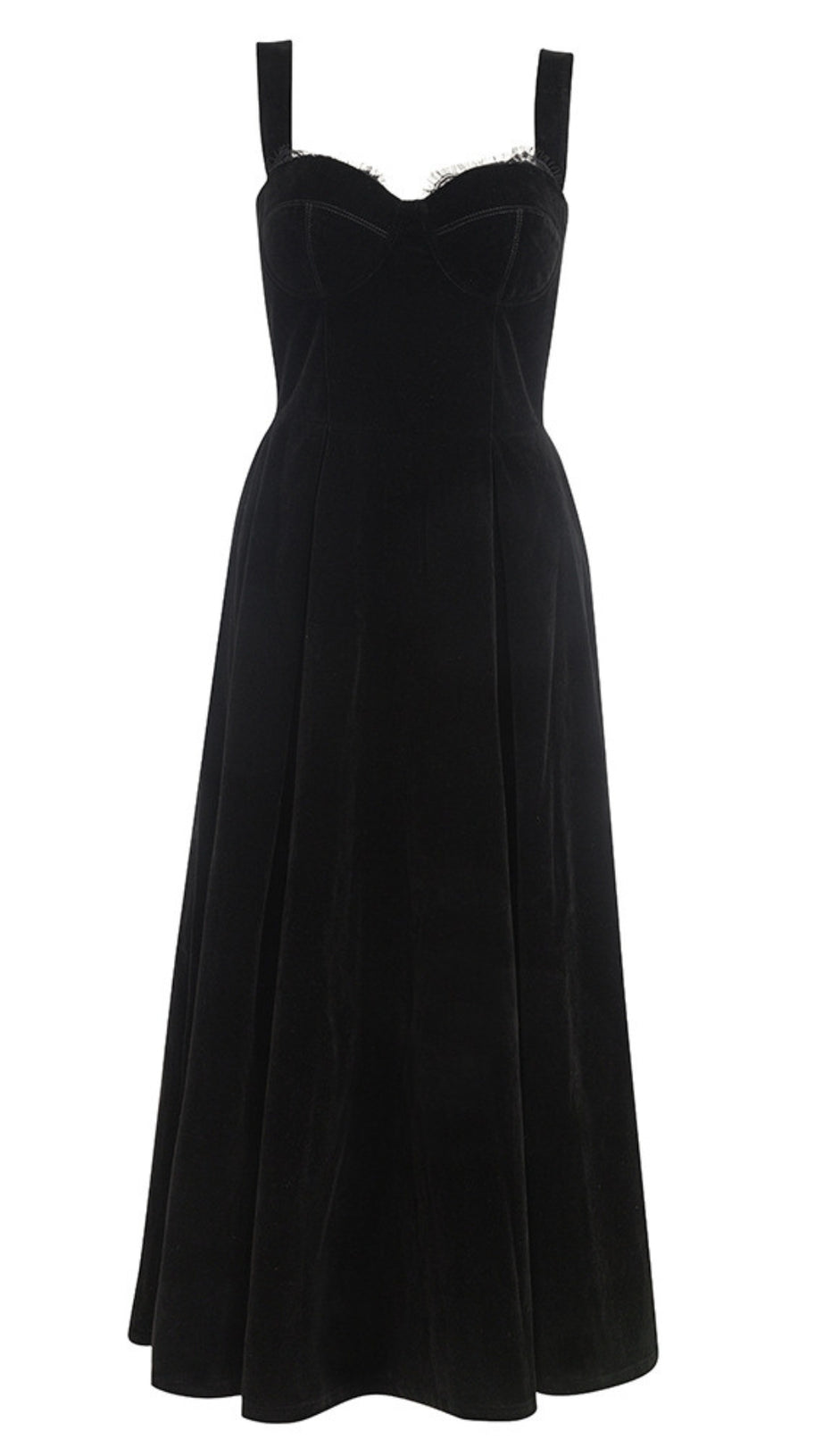 VELVET SQUARE - NECK MIDI DRESS IN BLACK