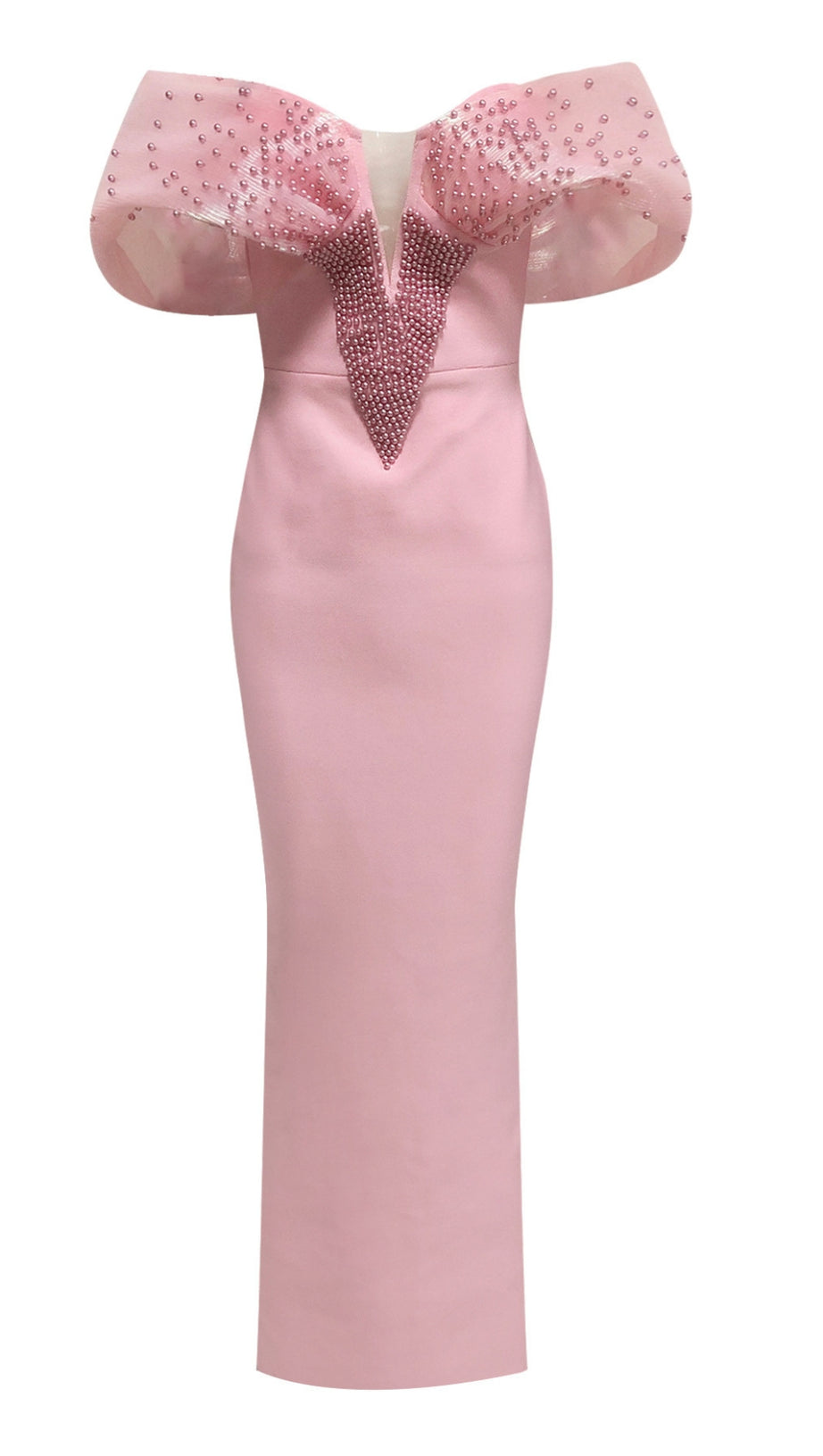 PINK OFF SHOULDER BEADED BANDAGE MAXI DRESS AIIZIE PINK OFF SHOULDER BEADED BANDAGE MAXI DRESS AIIZIE