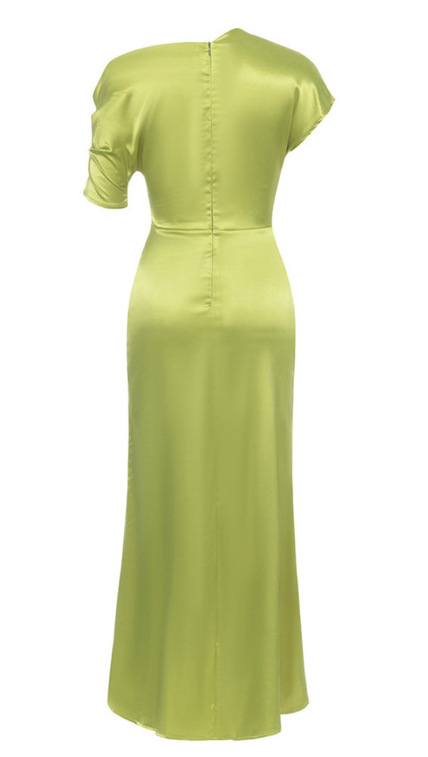 AIIZIE SATIN ONE - SHOULDER MIDI DRESS IN LIME GREEN - product image
