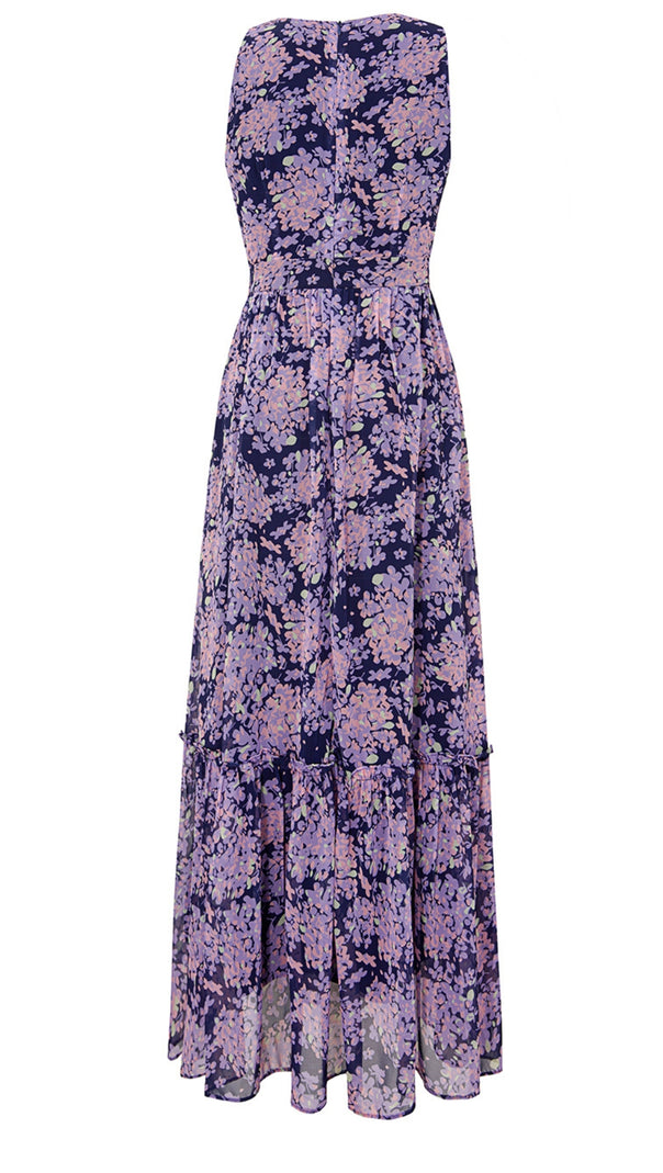 AIIZIE PURPLE FLORAL PRINT SLEEVELESS MAXI DRESS - product image