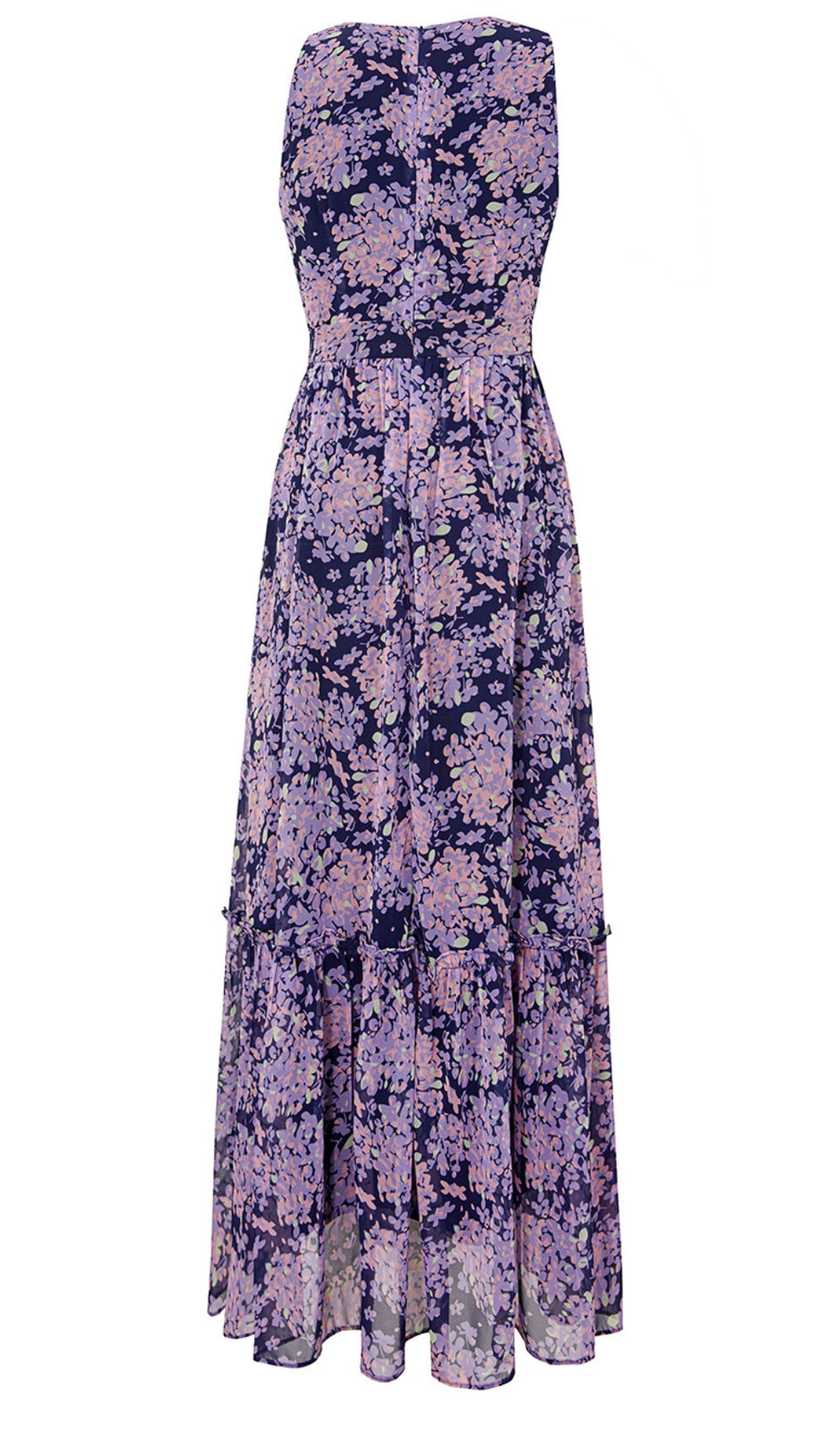 PURPLE FLORAL PRINT SLEEVELESS MAXI DRESS