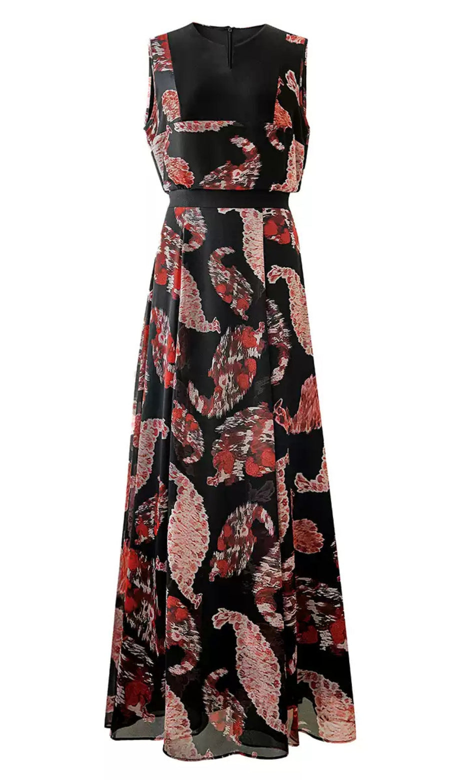 Elegantes bedrucktes Maxikleid mit ärmellosem Oberteil und Gürtel in der Taille 