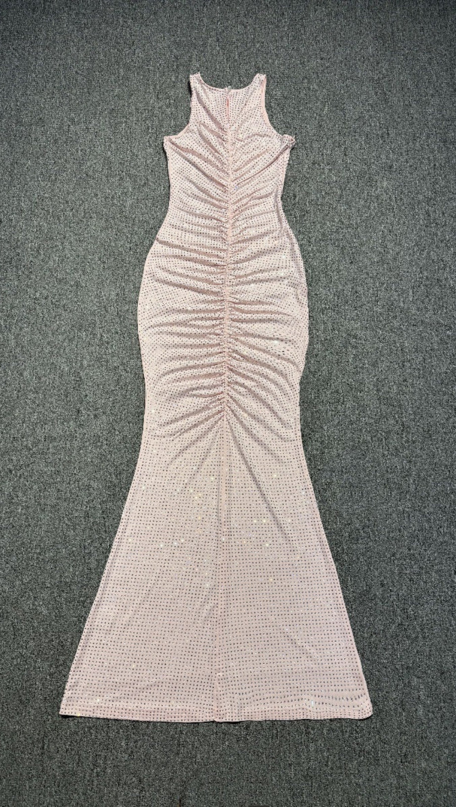 ABITO LUNGO SENZA MANICHE CON STRASS A MAGLIA CAVA ROSA