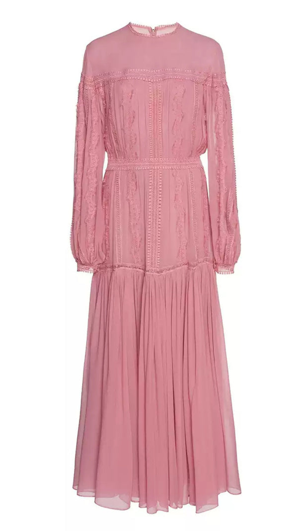 AIIZIE ELEGANT PINK CHIFFON MAXI DRESS WITH LACE DETAILING - product image