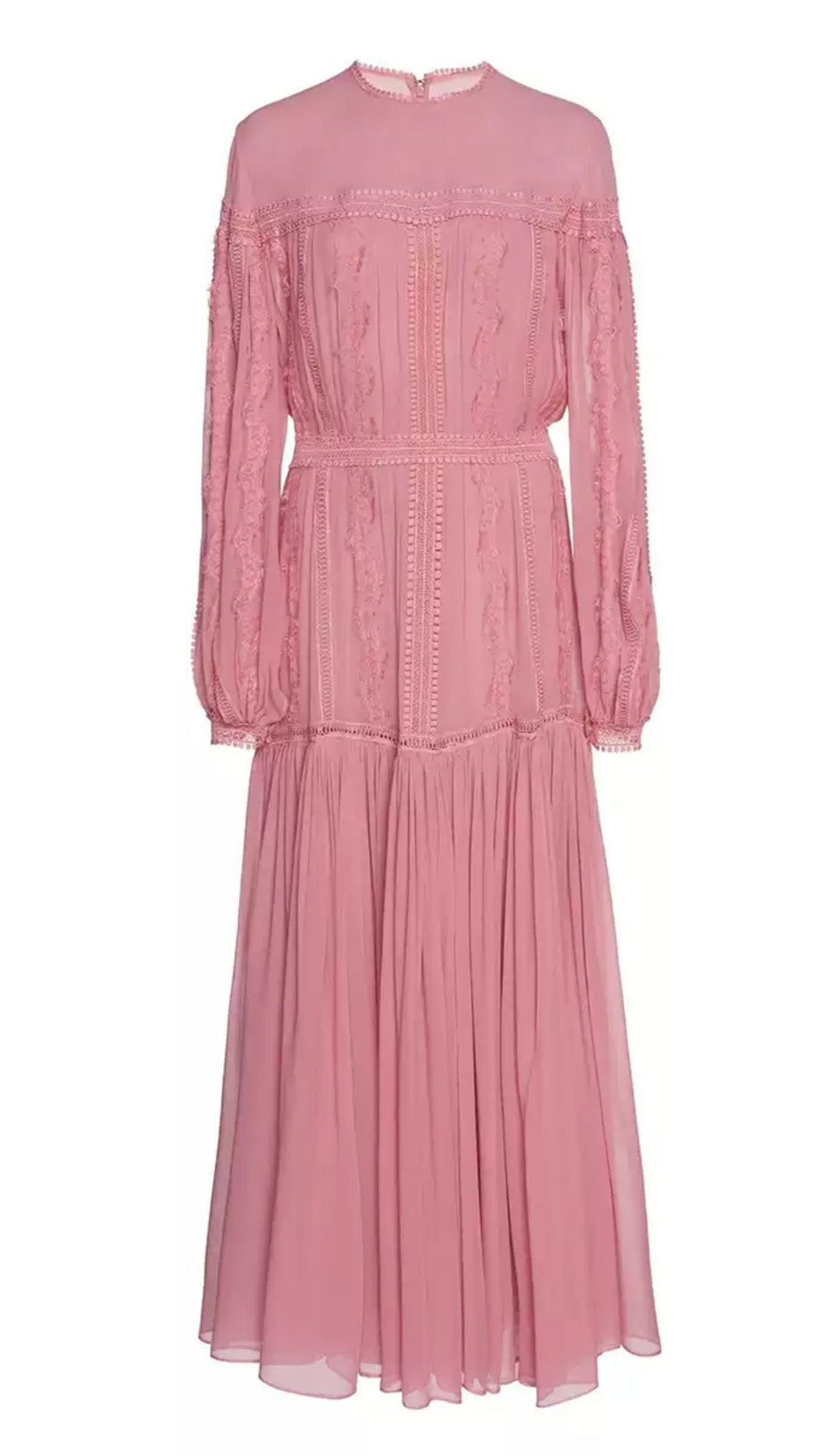 ELEGANT PINK CHIFFON MAXI DRESS WITH LACE DETAILING