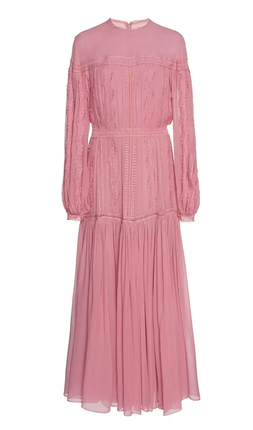 ELEGANT PINK CHIFFON MAXI DRESS WITH LACE DETAILING