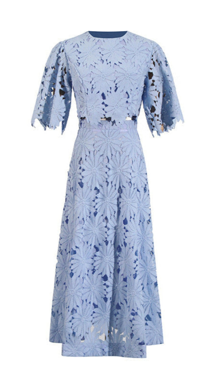 Zweiteiliges Set aus besticktem Spitzenoberteil und Maxirock in Blau